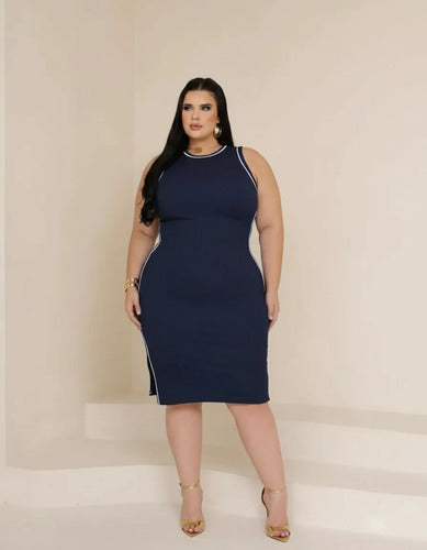 Vestido Midi Canelado Plus Premium Casual Básico Modelador