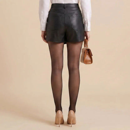 Short Saia Couro Sintético Feminino Cintura Alta Transpasse