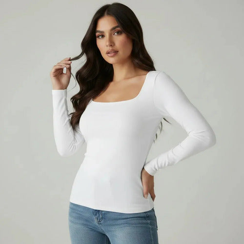 Kit 3 Blusa Manga Longa Inverno Decote Gola Quadrada