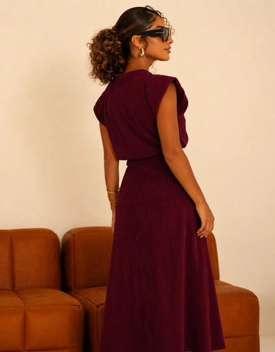 Conjunto Feminino Blusa Saia Veludo Cotelê Inverno Quentinho