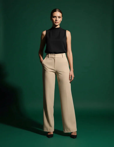 Calça Pantalona Alfaiataria Feminina Cintura Alta Social