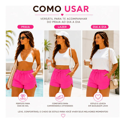 Kit 3 Short Feminino Tactel Academia Praia Piscina Verão