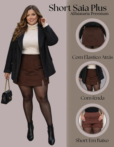 Short Saia Alfaiataria Plus Size Feminino Fenda Inverno