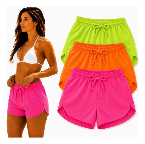 Kit 3 Short Feminino Tactel Academia Praia Piscina Verão