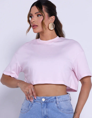 Cropped Feminino Oversized T-shirt Feita Com Malha Suedine