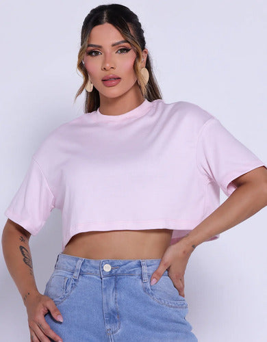 Cropped Feminino Oversized T-shirt Feita Com Malha Suedine