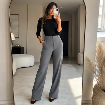 Calça Pantalona Alfaiataria Feminina Cintura Alta Social
