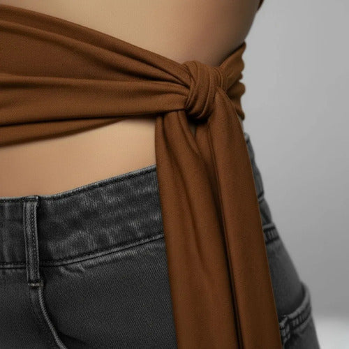 Cropped Manga Longa Feminino Amarração Cintura Moda Gringa