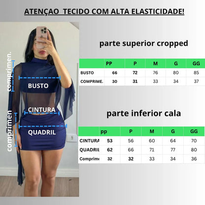 Conjunto Feminino Blusa E Saia Mini Tule Moda Gringa Suplex