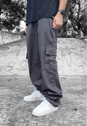 Calça Cargo Masculina Feminina Skate Larga Cordão Elástico