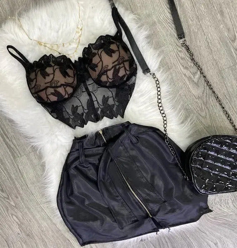 Cropped De Renda Meia Taça Alça Rendada Eleva Seio Plus Size