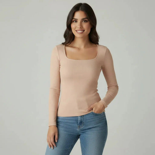 Kit 3 Blusa Manga Longa Inverno Decote Gola Quadrada