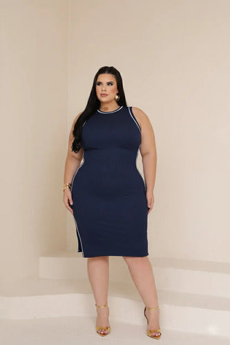 Vestido Midi Canelado Plus Premium Casual Básico Modelador