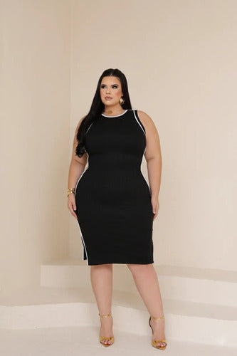 Vestido Midi Canelado Plus Premium Casual Básico Modelador