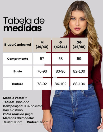 Blusa Cacharrel Segunda Pele Gola Alta Confortável Casual