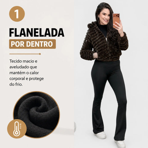 Calça Flare Flanelada Suplex Térmica Cintura Alta Grossa