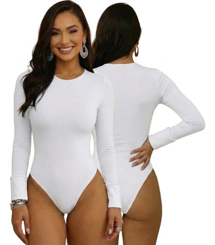 Body Feminino Manga Longa Gola Careca Liso Modelador Collant