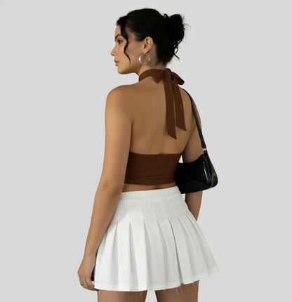 Cropped Top Amarraçao No Pescoço Poliamida Blogueira Balada