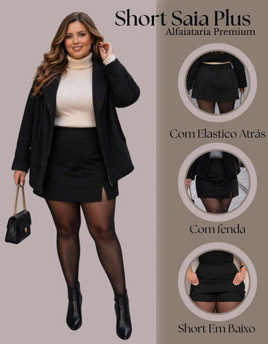 Short Saia Alfaiataria Plus Size Feminino Fenda Inverno