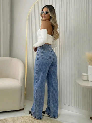 Calça Jeans Wide Leg Feminina Cintura Alta Pantalona