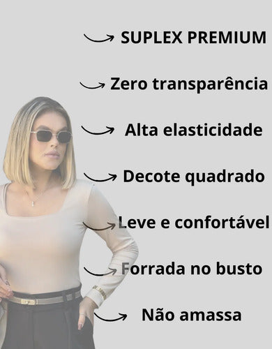Blusa Manga Longa Feminina Decote Quadrado Segunda Pele