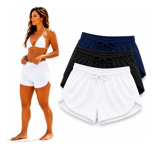 Kit 3 Short Feminino Tactel Academia Praia Piscina Verão