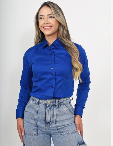 Camisa Feminina Social Manga Longa Secretária Elastano Luxo