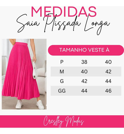 Saia Longa Feminina Plissada Cintura Alta Moda Evangélica