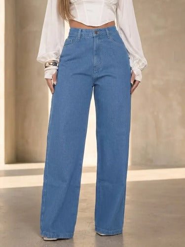 Calça Jeans Wide Leg Feminina Cintura Alta Pantalona