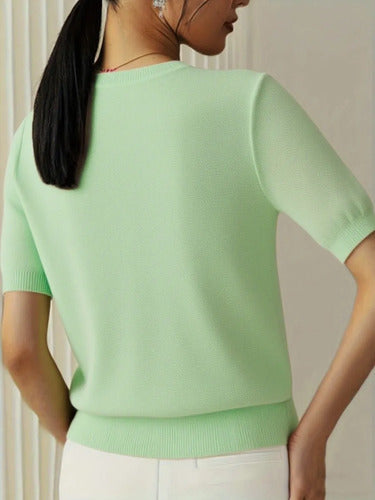 Blusa Feminina Tricô Manga Curta Básica