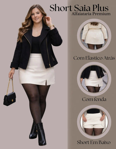 Short Saia Alfaiataria Plus Size Feminino Fenda Inverno