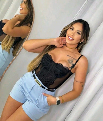 Corset Renda Feminino Alça Cropped Sexy Corpete Blusa Top