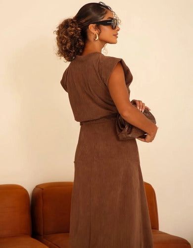 Conjunto Feminino Blusa Saia Veludo Cotelê Inverno Quentinho