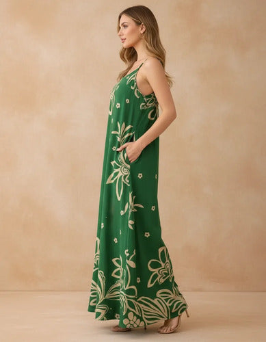 Vestido Feminino Longo Estampado Com Alça Regulável