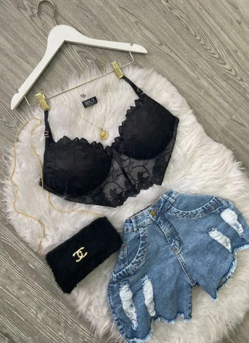 Cropped De Renda Meia Taça Alça Rendada Eleva Seio Plus Size