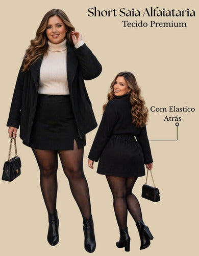 Short Saia Alfaiataria Plus Size Feminino Fenda Inverno