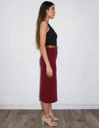 Saia De Alfaiataria Midi Moda Evangélica Brinde Cinto Couro