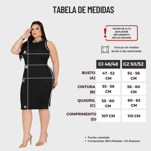 Vestido Midi Canelado Plus Premium Casual Básico Modelador