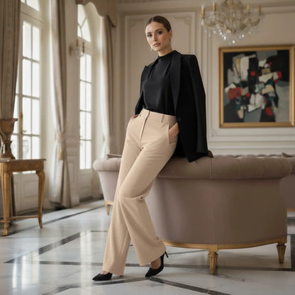 Calça Pantalona Alfaiataria Feminina Cintura Alta Social