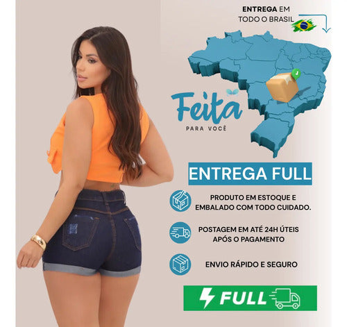 Shorts Jeans Feminino Cintura Alta  Com Lycra Super Moderno!