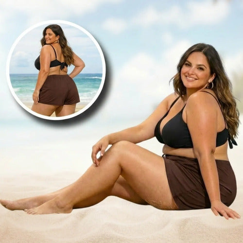 Short Feminino Soltinho Plus Size Saída De Praia Elastano