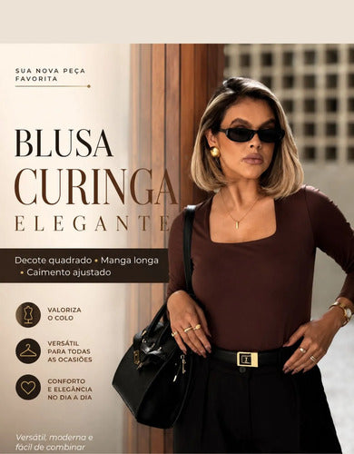 Blusa Manga Longa Feminina Decote Quadrado Segunda Pele