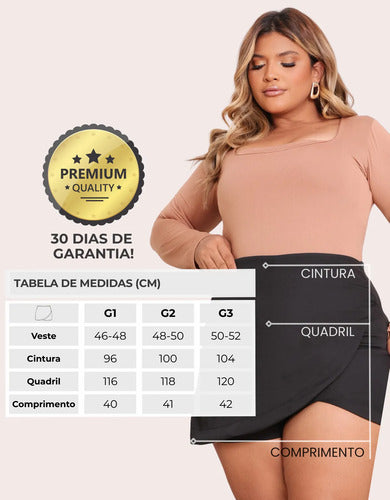 Short Saia Plus Size Cintura Alta Alfaiataria Premium Atual