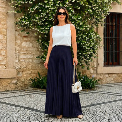 Saia Longa Feminina Plissada Cintura Alta Moda Evangélica