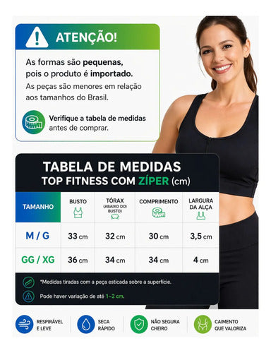 Kit 2 Top Esportivo Feminino Zíper Frontal Com Bojo Academia