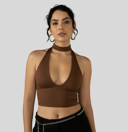 Cropped Top Amarraçao No Pescoço Poliamida Blogueira Balada