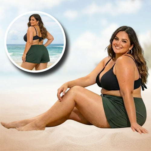 Short Feminino Soltinho Plus Size Saída De Praia Elastano