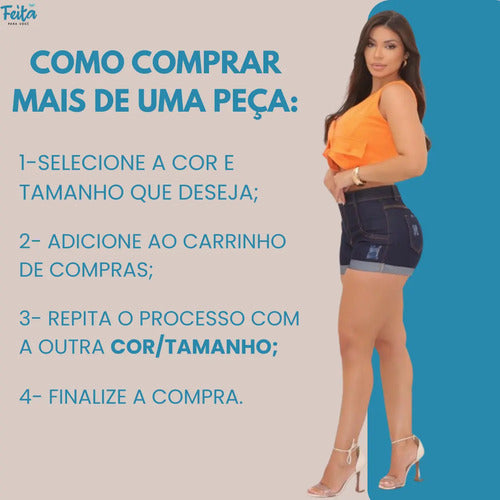 Shorts Jeans Feminino Cintura Alta  Com Lycra Super Moderno!