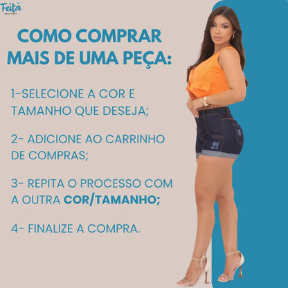 Shorts Jeans Feminino Cintura Alta  Com Lycra Super Moderno!