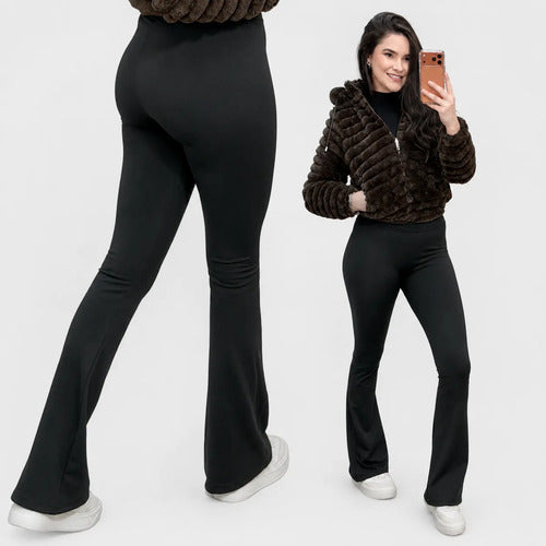 Calça Flare Flanelada Suplex Térmica Cintura Alta Grossa